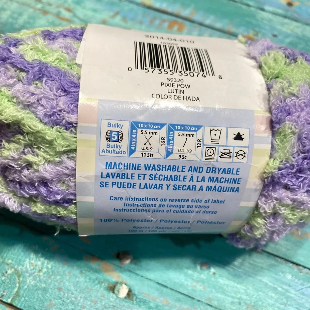 Bernat Pipsqueak Yarn Pixie Pow Purple Green Bulky 5 Polyester 100g 120yds